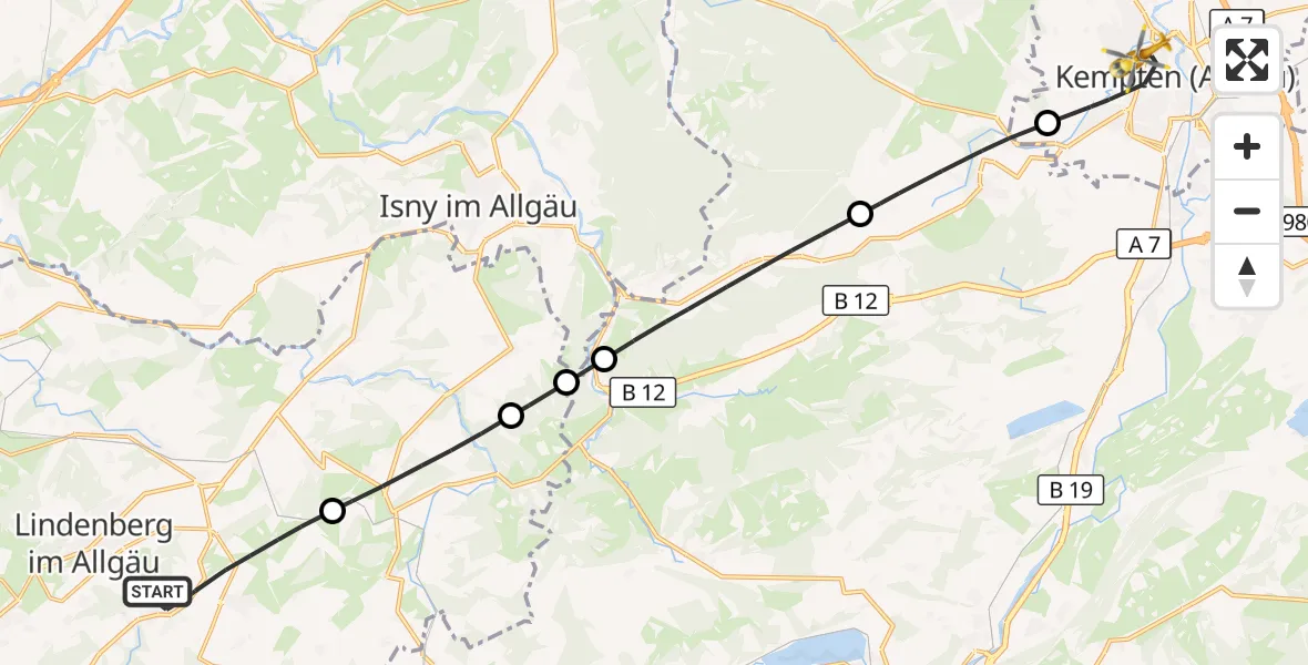 Flugroute Rettungshubschrauber Weiler-Simmerberg - Kempten (Allgäu), 11 Oktober 2026, 13:33