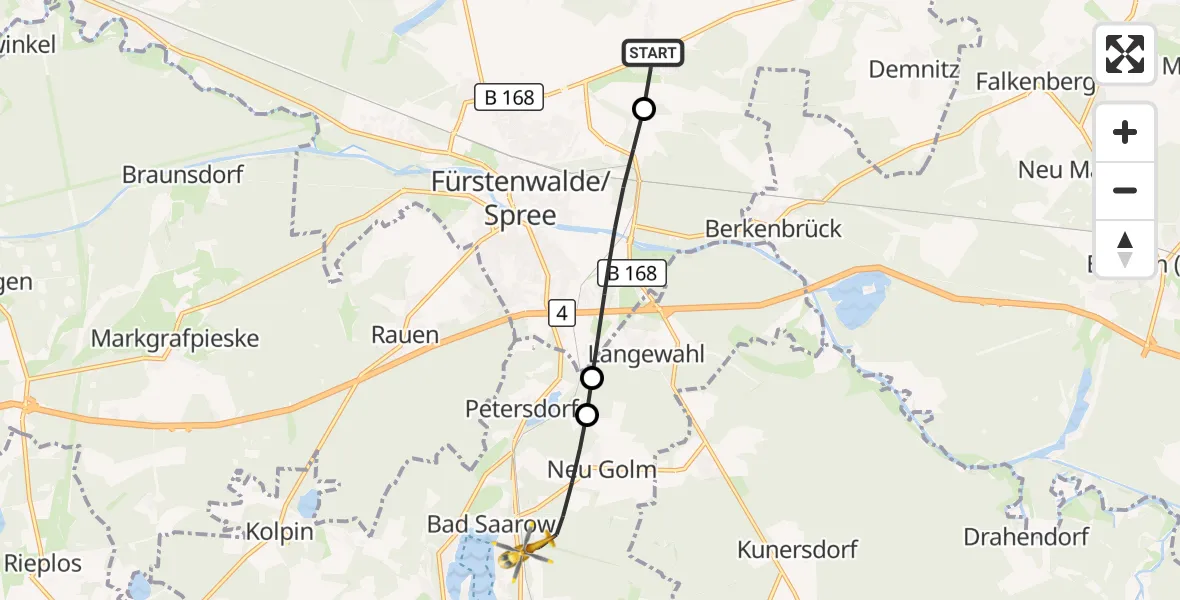Flugroute Rettungshubschrauber Steinhöfel - Bad Saarow, 11 Oktober 2026, 13:36