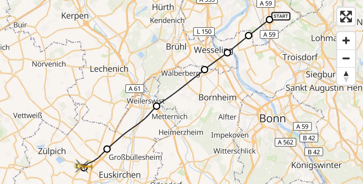 Flugroute Rettungshubschrauber Köln Bonn Flughafen - Zülpich, 11 Oktober 2026, 13:39