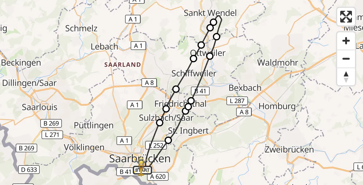 Flugroute Rettungshubschrauber Saarbrücken - Saarbrücken, 11 Oktober 2026, 13:49