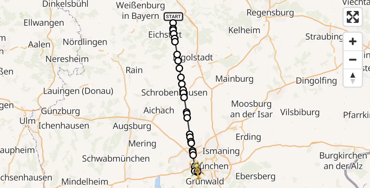 Flugroute Rettungshubschrauber Titting - DRF Air Rescue München Hubschrauberlandeplatz, 11 Oktober 2026, 13:55