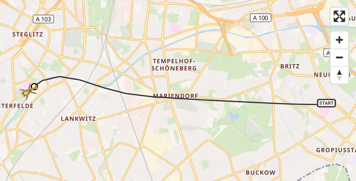 Flugroute Rettungshubschrauber Berlin - Charité Clinic Benjamin Franklin Campus, 11 Oktober 2026, 14:14