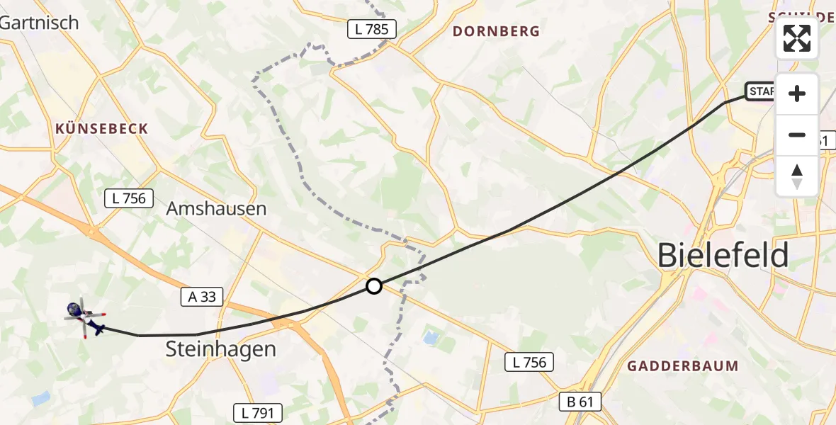Flugroute Polizeihubschrauber Bielefeld - Steinhagen, 11 Oktober 2026, 14:22