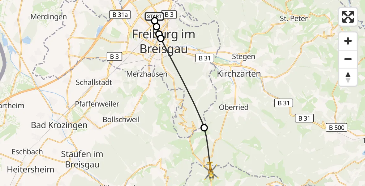 Flugroute Ambulanzhubschrauber Freiburg im Breisgau Flugplatz - Todtnau, 11 Oktober 2026, 14:23