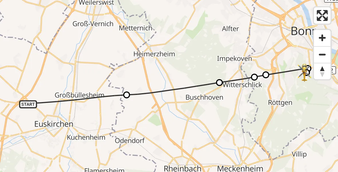 Flugroute Rettungshubschrauber Euskirchen - Bonn University Hospital, 11 Oktober 2026, 14:24