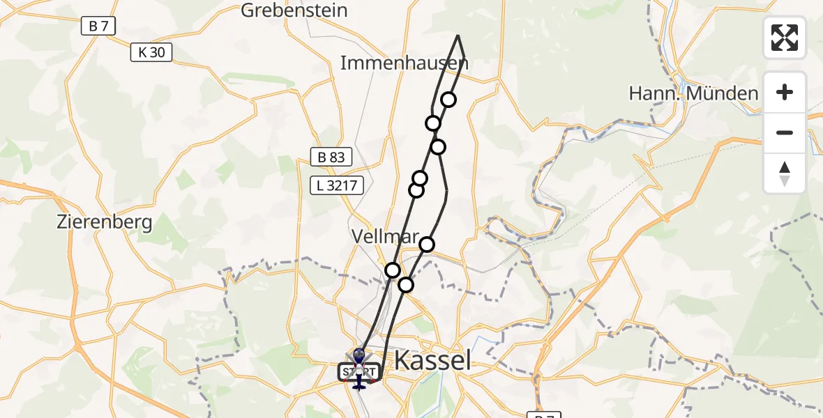 Flugroute Polizeihubschrauber Kassel - Kassel, 11 Oktober 2026, 14:29