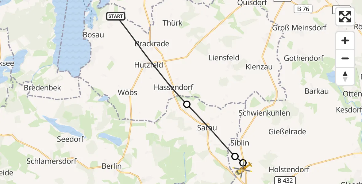 Flugroute Rettungshubschrauber Bosau - Christoph 12 Luftrettungszentrum, 11 Oktober 2026, 14:41