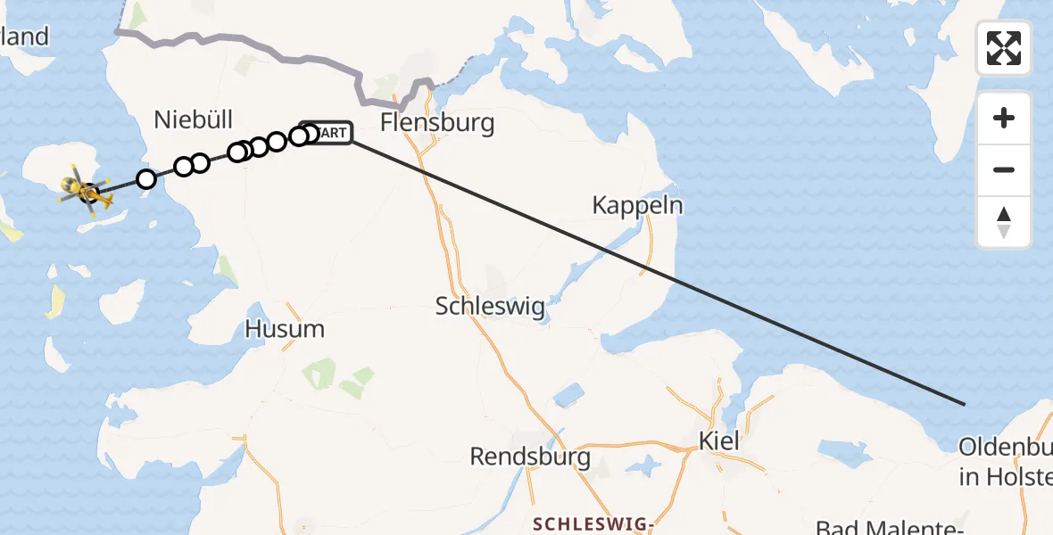 Flugroute Ambulanzhubschrauber Schafflund - Wyk auf Föhr, 11 Oktober 2026, 14:41