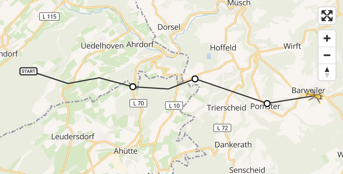 Flugroute Ambulanzhubschrauber Blankenheim - Barweiler, 11 Oktober 2026, 14:42