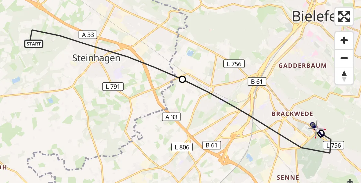 Flugroute Polizeihubschrauber Steinhagen - Luftrettungszentrum Bielefeld, 11 Oktober 2026, 14:51