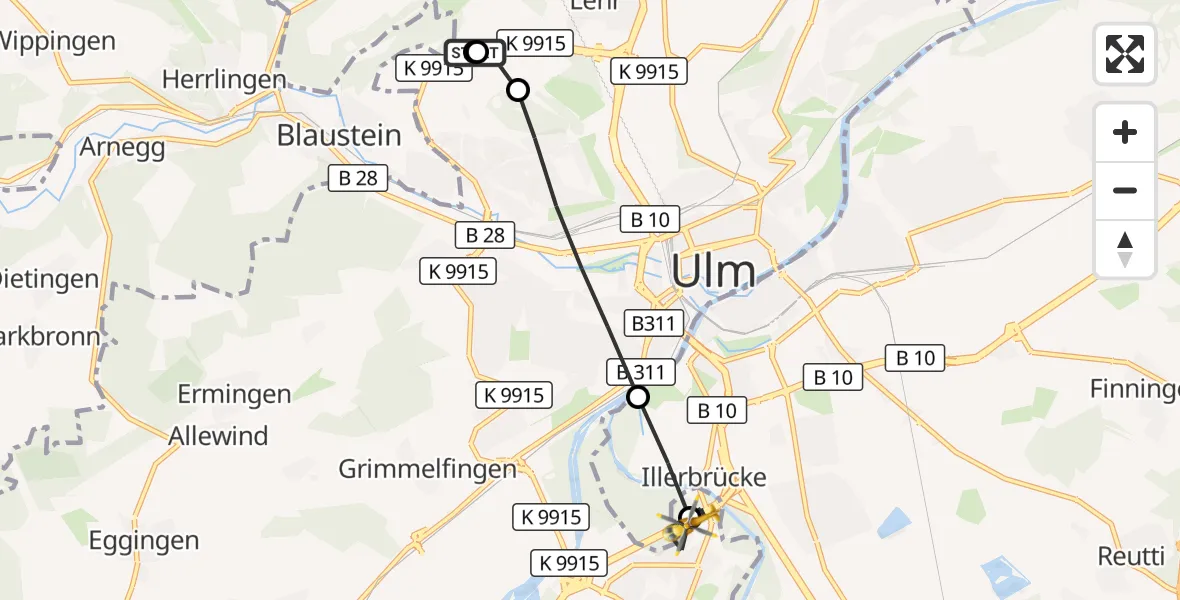 Flugroute Rettungshubschrauber Ulm Military Hospital Emergency - Ulm, 11 Oktober 2026, 15:00