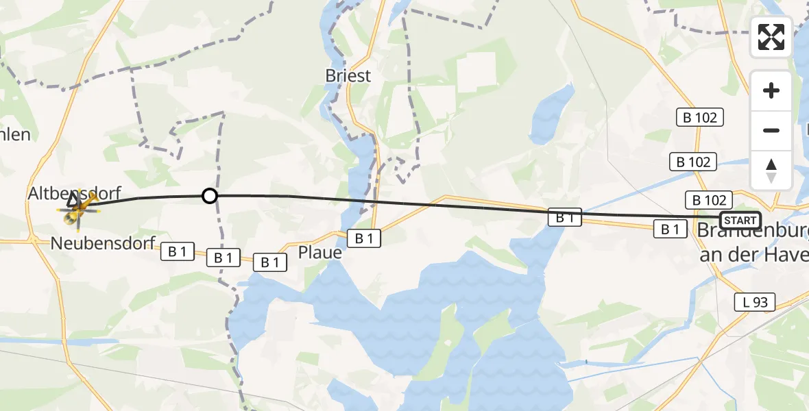 Flugroute Rettungshubschrauber Brandenburg an der Havel - Bensdorf, 11 Oktober 2026, 15:04