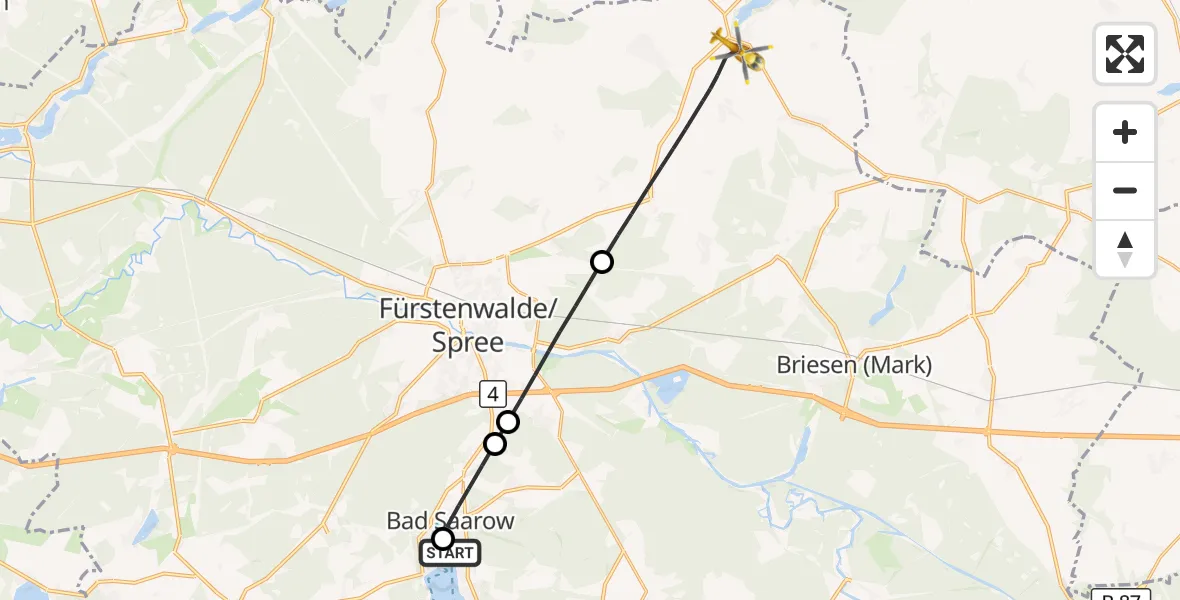 Flugroute Rettungshubschrauber Bad Saarow Hospital - Steinhöfel, 11 Oktober 2026, 15:06
