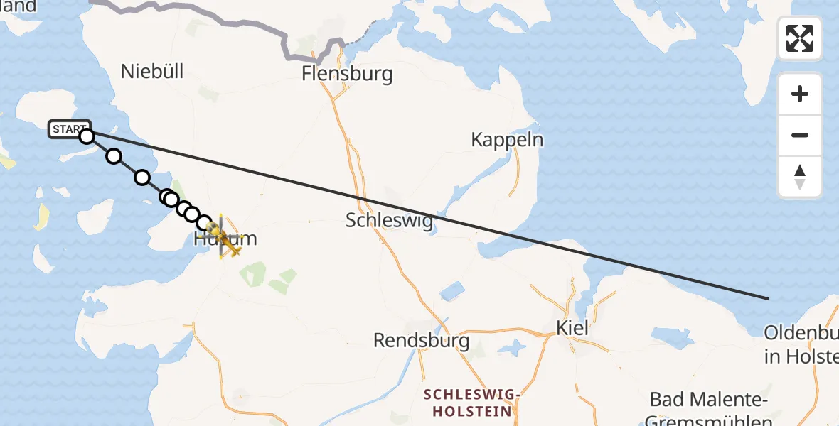 Flugroute Ambulanzhubschrauber Wyk auf Föhr - Husum, 11 Oktober 2026, 15:11