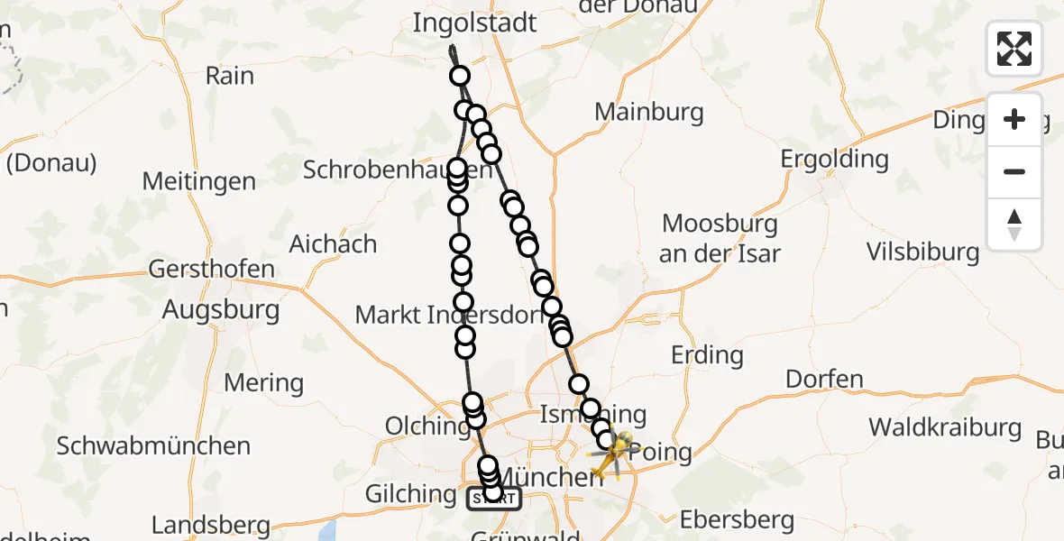 Flugroute Rettungshubschrauber DRF Air Rescue München Hubschrauberlandeplatz - Aschheim, 11 Oktober 2026, 15:16