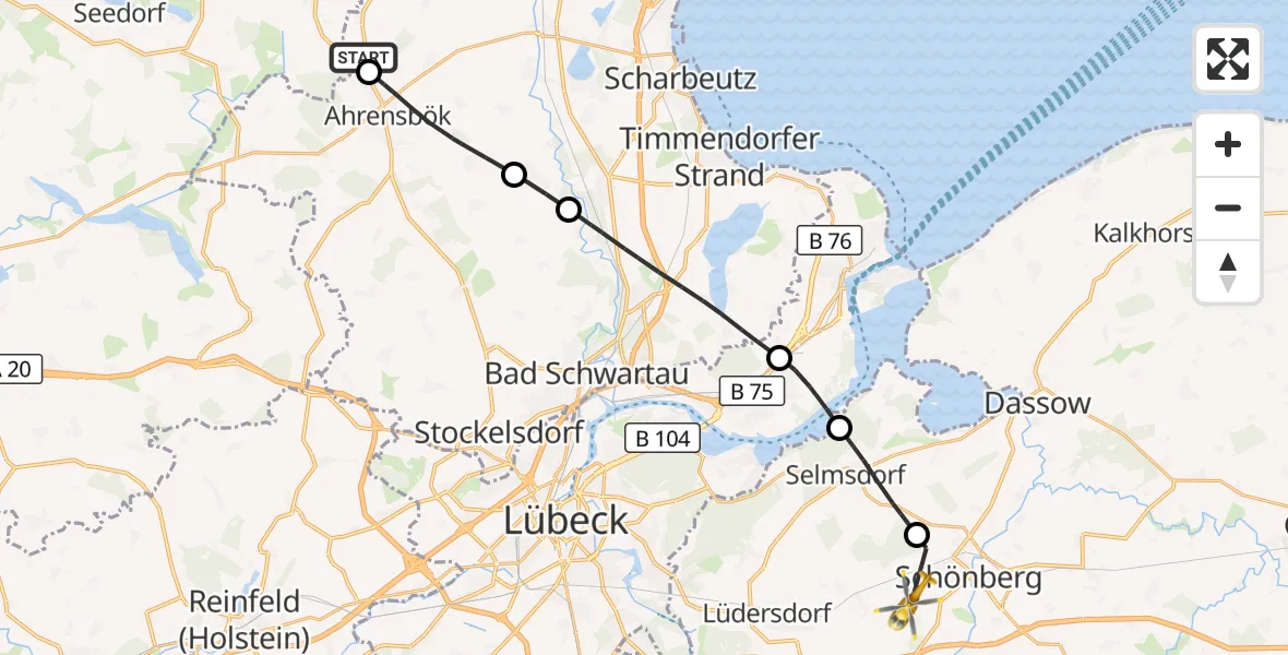 Flugroute Rettungshubschrauber Christoph 12 Luftrettungszentrum - Schönberg, 11 Oktober 2026, 15:29