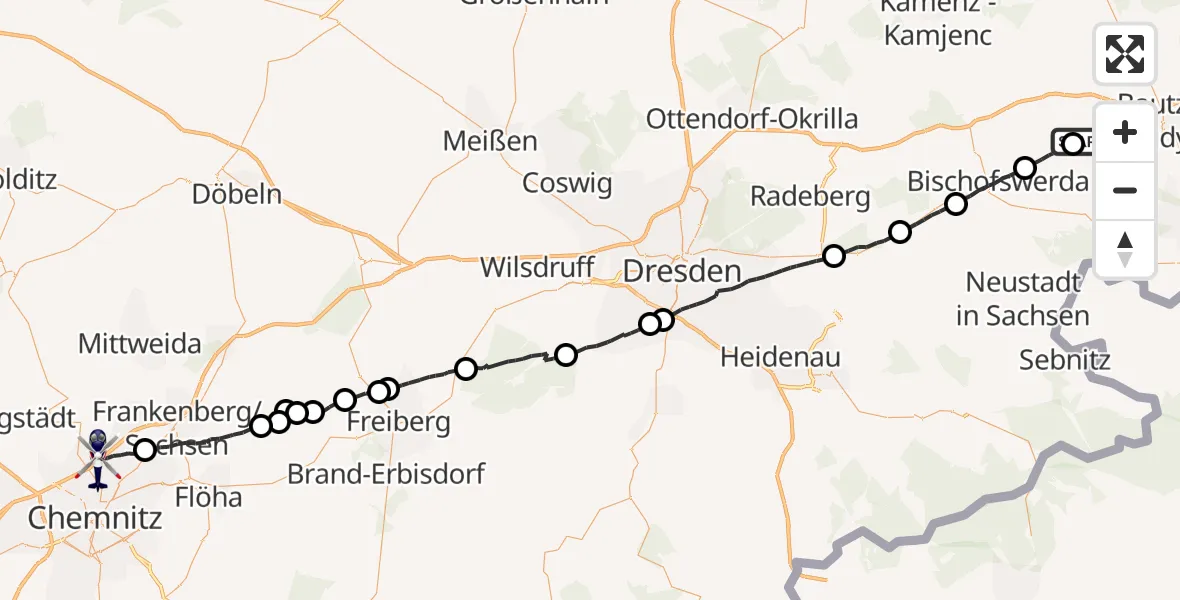 Flugroute Polizeihubschrauber Göda - Chemnitz, 11 Oktober 2026, 15:39