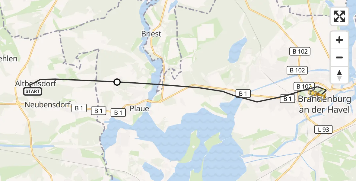 Flugroute Rettungshubschrauber Bensdorf - Brandenburg an der Havel, 11 Oktober 2026, 15:44