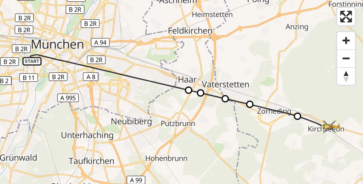Flugroute Rettungshubschrauber München - Kirchseeon, 11 Oktober 2026, 15:47