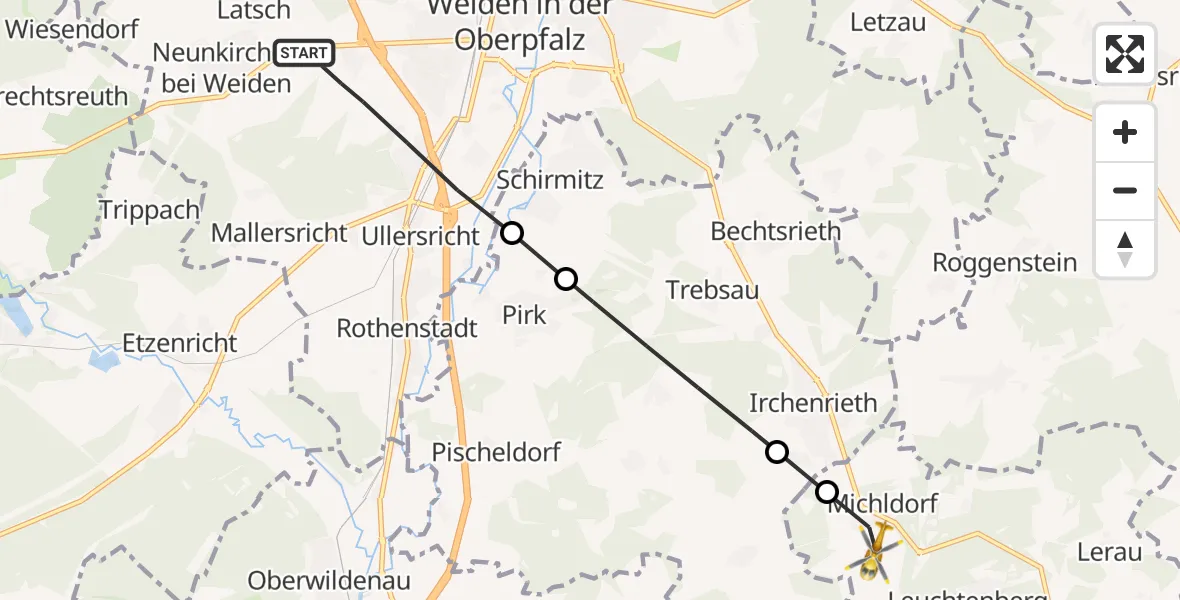 Flugroute Ambulanzhubschrauber Weiden i.d.OPf. - Leuchtenberg, 11 Oktober 2026, 16:00