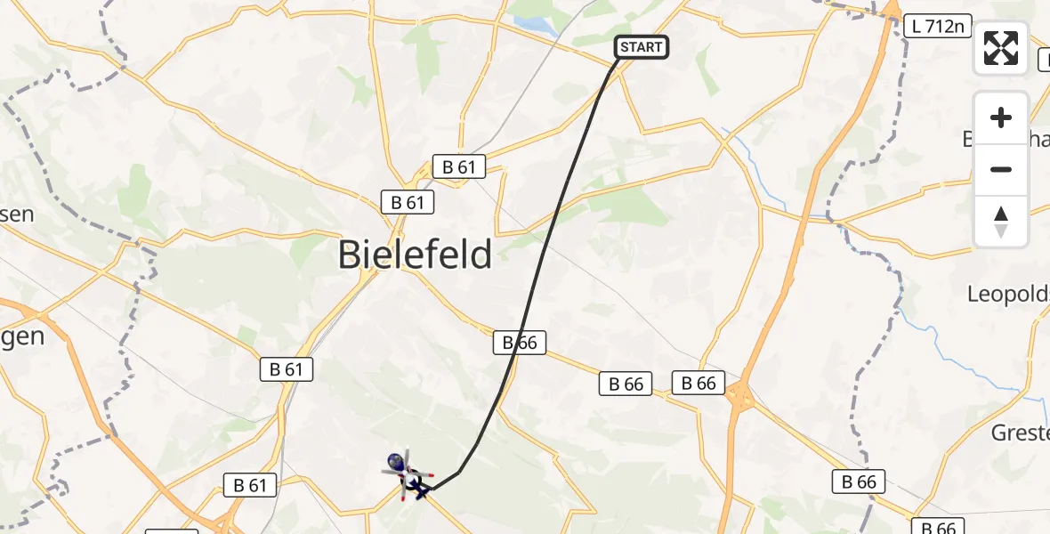Flugroute Polizeihubschrauber Bielefeld - Luftrettungszentrum Bielefeld, 11 Oktober 2026, 16:07