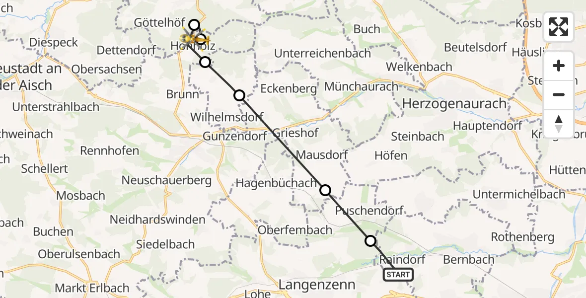 Flugroute Ambulanzhubschrauber Veitsbronn - Emskirchen, 11 Oktober 2026, 16:08