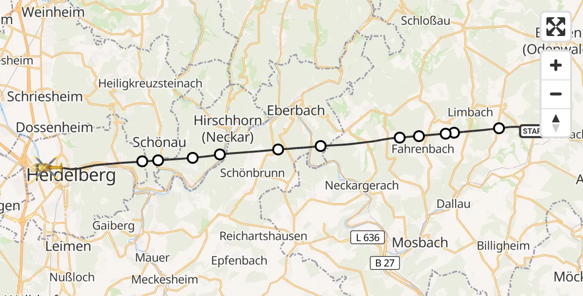 Flugroute Rettungshubschrauber Seckach - Heidelberg, 11 Oktober 2026, 16:20