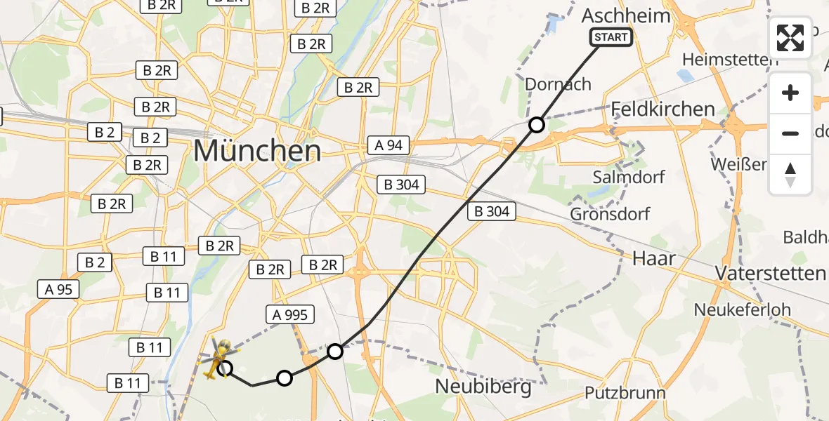 Flugroute Rettungshubschrauber Aschheim - ADAC Air Rescue Center Hubschrauberlandeplatz (Christoph 1), 11 Oktober 2026, 16:27