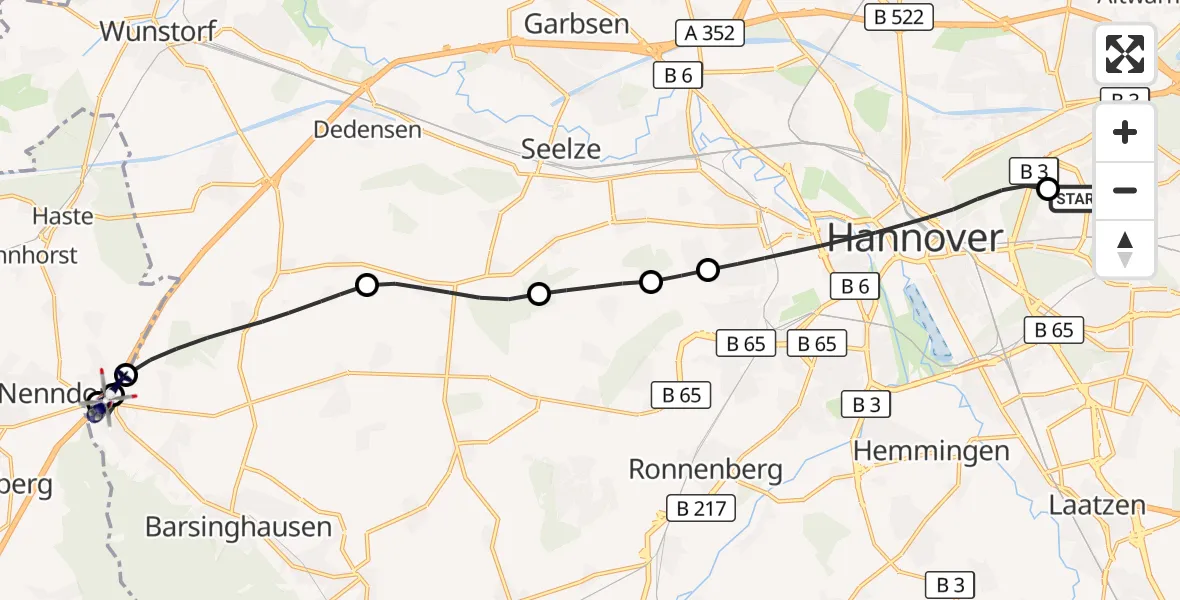 Flugroute Polizeihubschrauber Hannover Luftrettung Hubschrauberlandeplatz (Christoph 4) - Bad Nenndorf, 11 Oktober 2026, 16:36