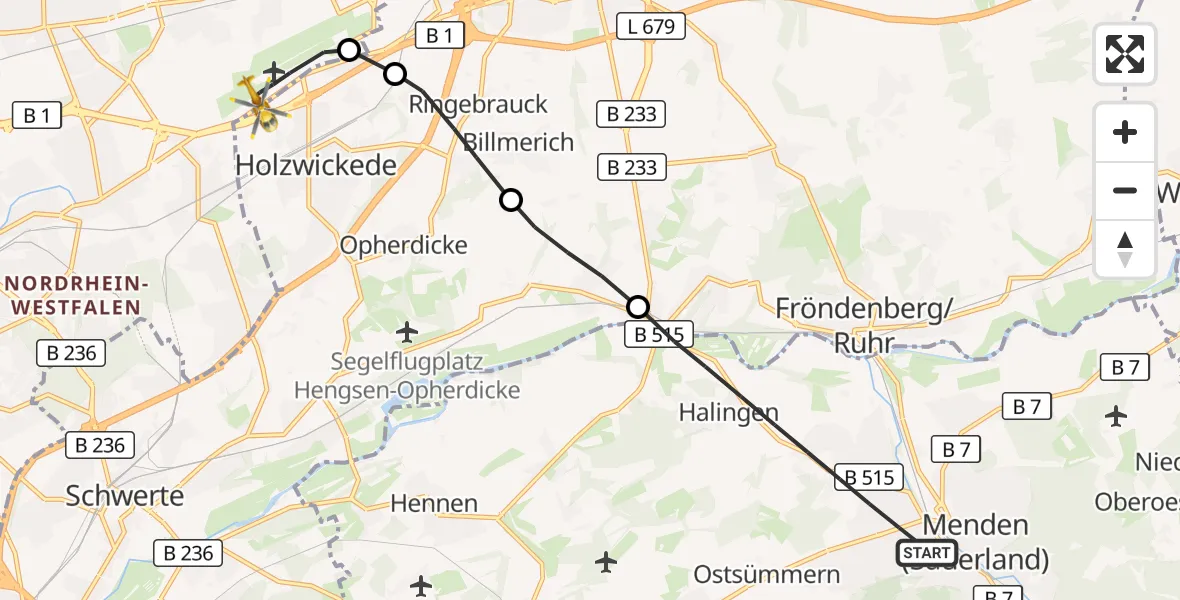 Flugroute Rettungshubschrauber Menden (Sauerland) - Dortmund Flughafen, 11 Oktober 2026, 16:41