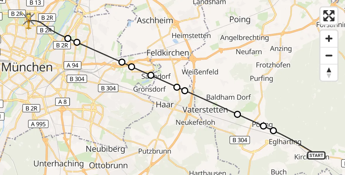 Flugroute Rettungshubschrauber Kirchseeon - München, 11 Oktober 2026, 16:44