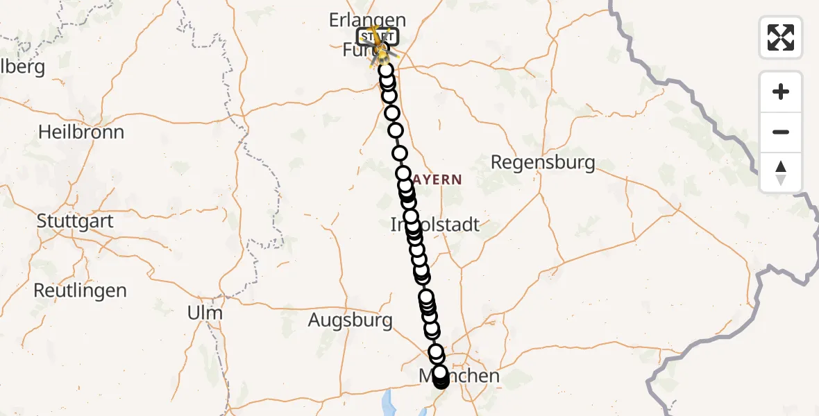 Flugroute Rettungshubschrauber Neunhofer Forst - Flughafen Nuremberg, 11 Oktober 2026, 16:47