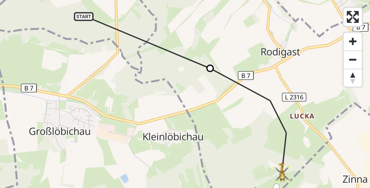 Flugroute Rettungshubschrauber Jenalöbnitz - Bürgel, 11 Oktober 2026, 17:00