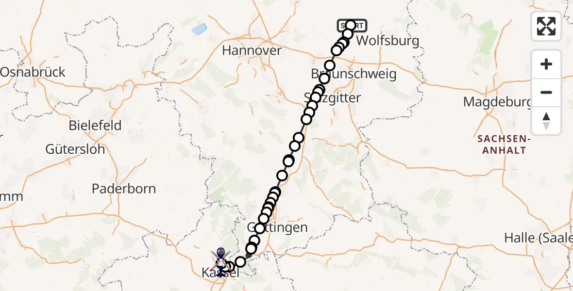 Flugroute Polizeihubschrauber Gifhorn Bundespolizei Hubschrauberlandeplatz - Fuldatal Bundespolizei Hubschrauberlandeplatz, 11 Oktober 2026, 17:08