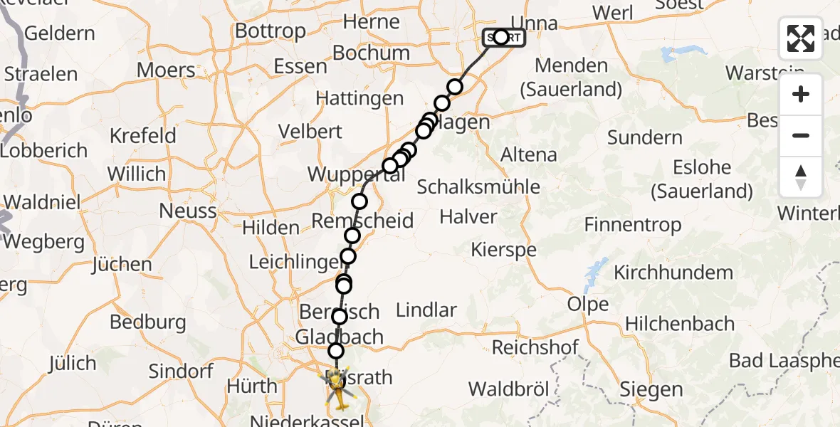 Flugroute Rettungshubschrauber Dortmund Flughafen - Köln Bonn Flughafen, 11 Oktober 2026, 17:10