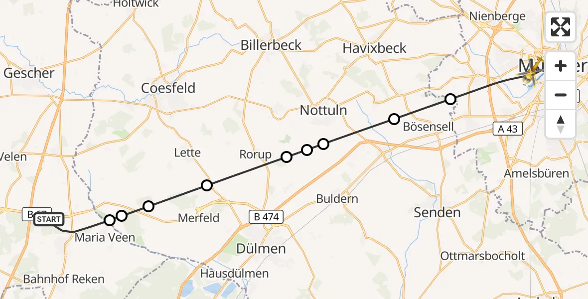 Flugroute Ambulanzhubschrauber Reken - Münster, 11 Oktober 2026, 17:14