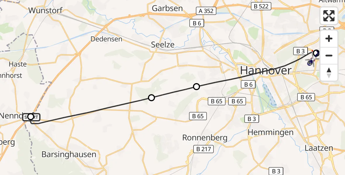 Flugroute Polizeihubschrauber Bad Nenndorf - Hannover Luftrettung Hubschrauberlandeplatz (Christoph 4), 11 Oktober 2026, 17:23