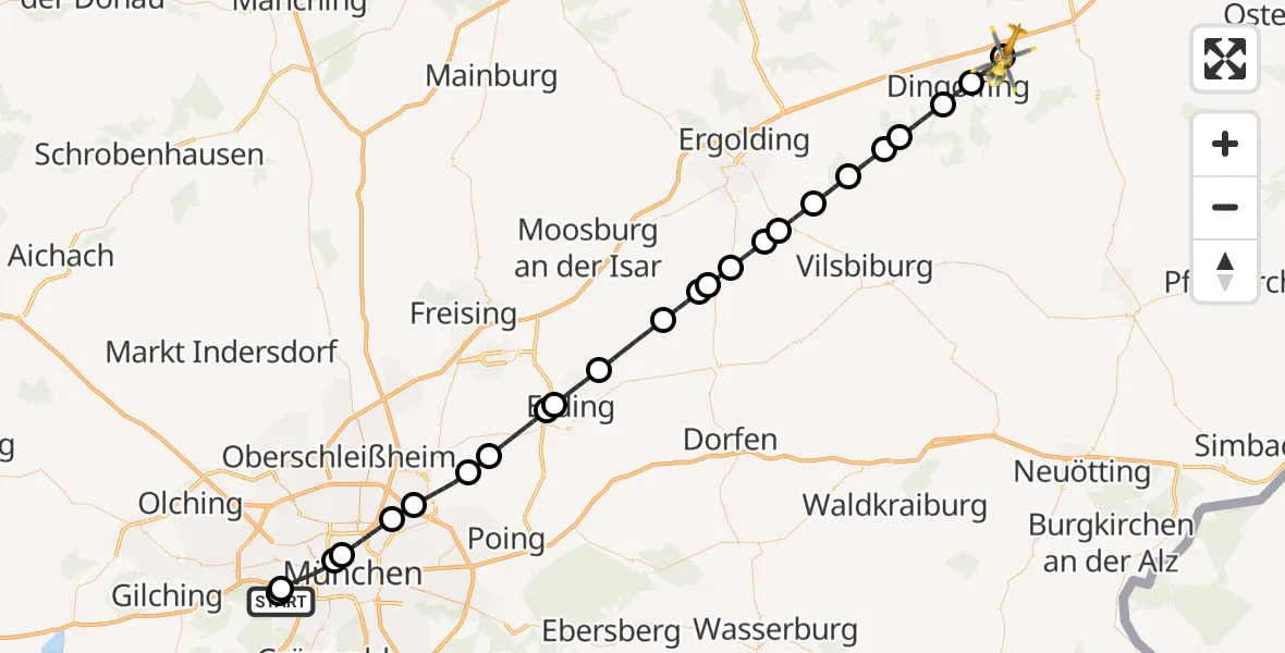 Flugroute Rettungshubschrauber DRF Air Rescue München Hubschrauberlandeplatz - Mamming, 11 Oktober 2026, 17:40