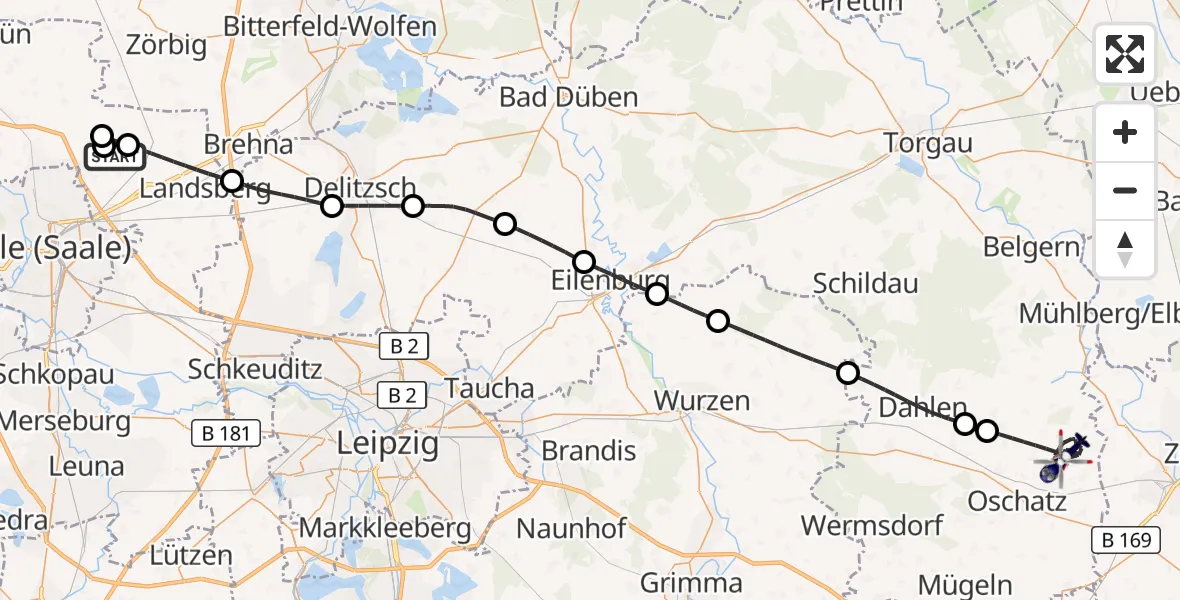 Flugroute Polizeihubschrauber Halle-Oppin Flugplatz - Liebschützberg, 11 Oktober 2026, 18:22