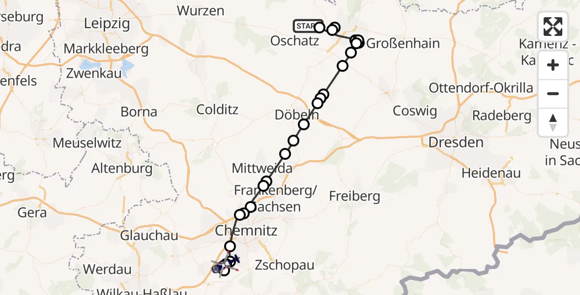 Flugroute Polizeihubschrauber Liebschützberg - Chemnitz/Jahnsdorf Flugplatz, 11 Oktober 2026, 18:56