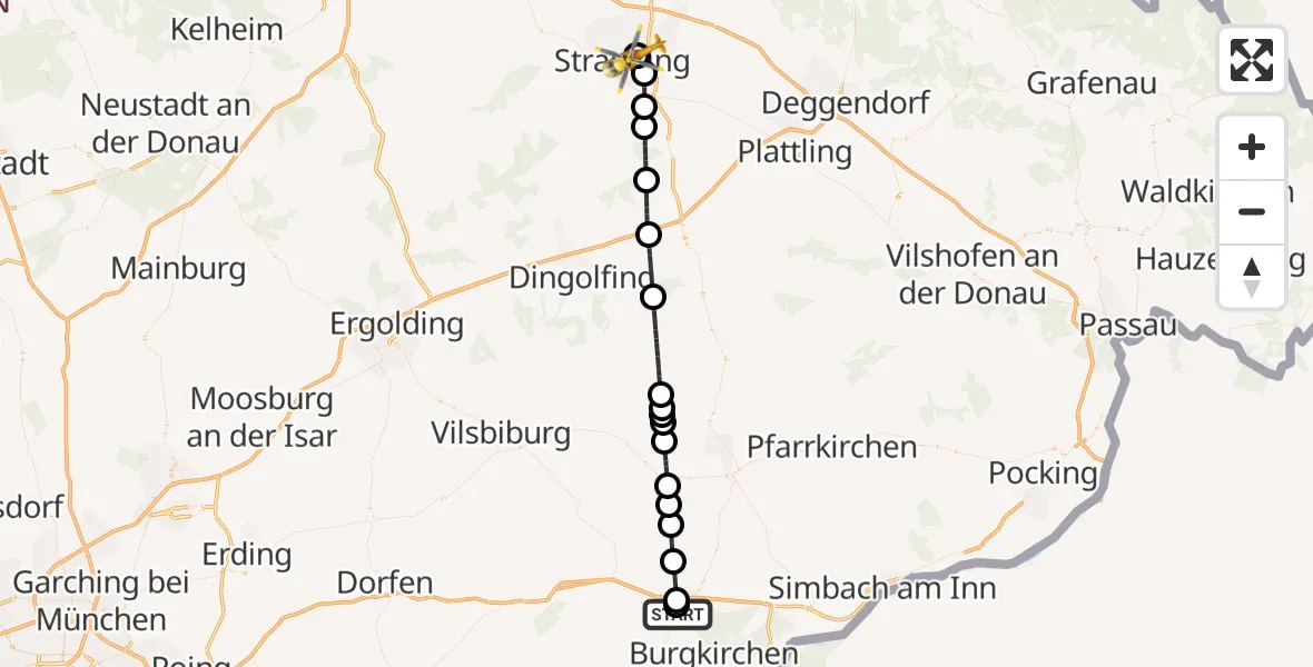 Flugroute Rettungshubschrauber Altötting - Sankt Elisabeth Hospital Straubing, 11 Oktober 2026, 19:09