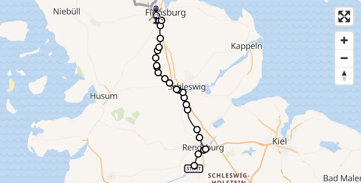 Flugroute Polizeihubschrauber Hörsten - Flensburg-Schäferhaus Flughafen, 11 Oktober 2026, 19:19
