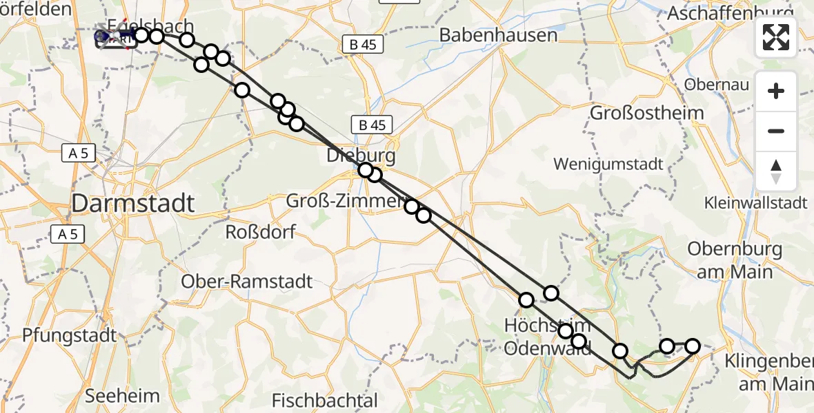 Flugroute Polizeihubschrauber Flughafen Frankfurt-Egelsbach - Flughafen Frankfurt-Egelsbach, 11 Oktober 2026, 20:13