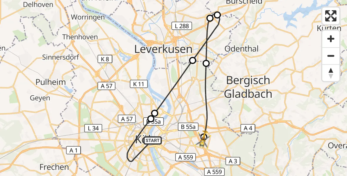 Flugroute Rettungshubschrauber Köln - Merheim Hospital, 11 Oktober 2026, 20:33