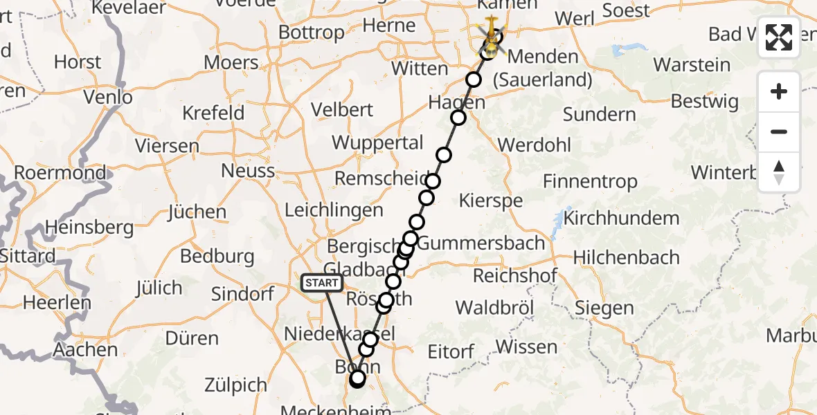 Flugroute Rettungshubschrauber Köln - Dortmund Flughafen, 11 Oktober 2026, 22:39