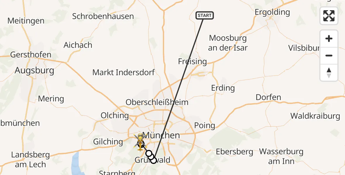 Flugroute Rettungshubschrauber Rudelzhausen - DRF Air Rescue München Hubschrauberlandeplatz, 11 Oktober 2026, 23:02