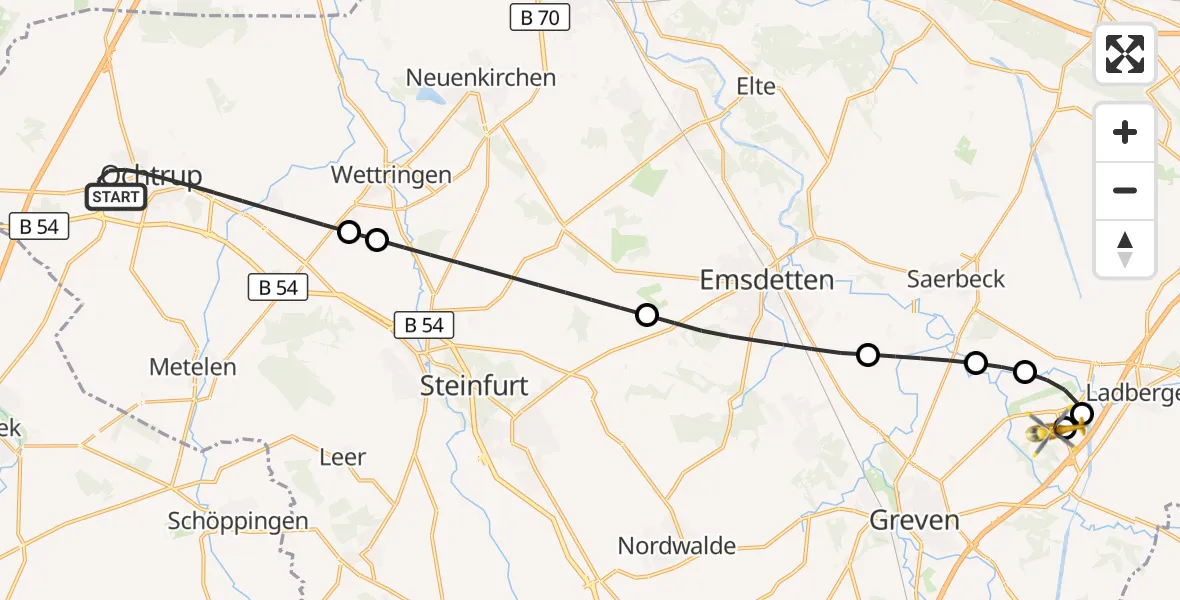 Flugroute Ambulanzhubschrauber Ochtrup - Christoph  Westfalen-ADAC, 11 Oktober 2026, 23:45