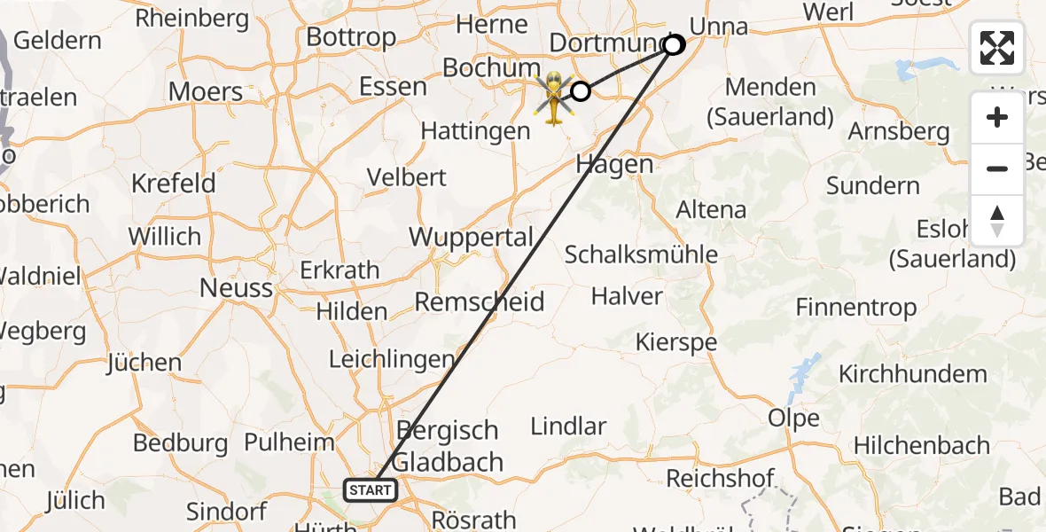 Flugroute Rettungshubschrauber Köln - Witten, 12 Oktober 2026, 00:34
