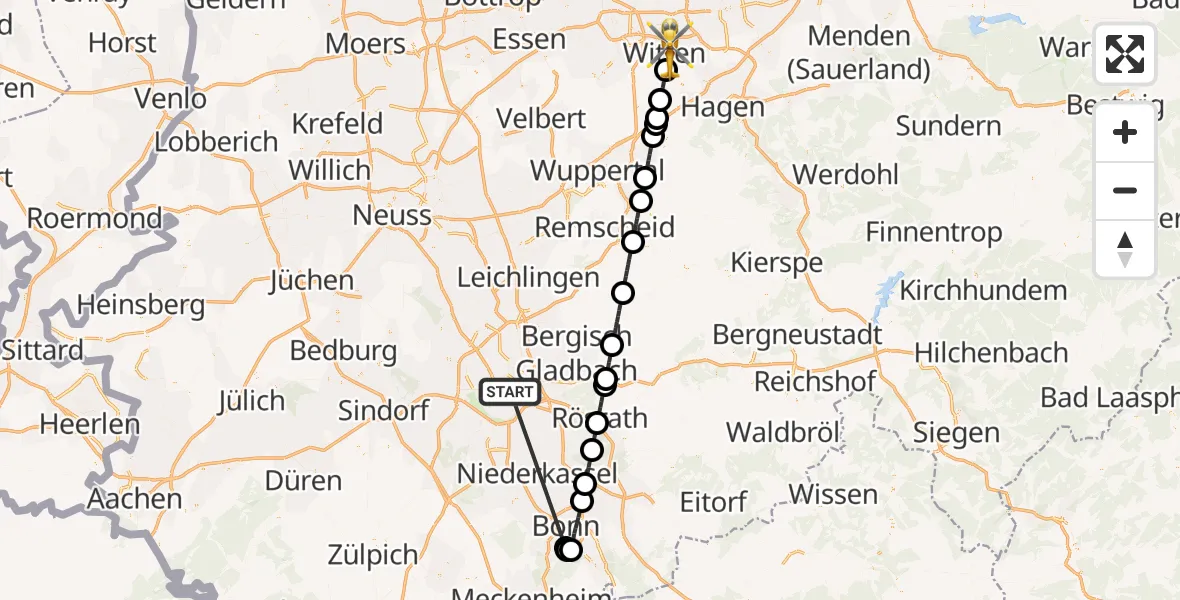 Flugroute Rettungshubschrauber Köln - Witten, 12 Oktober 2026, 02:46