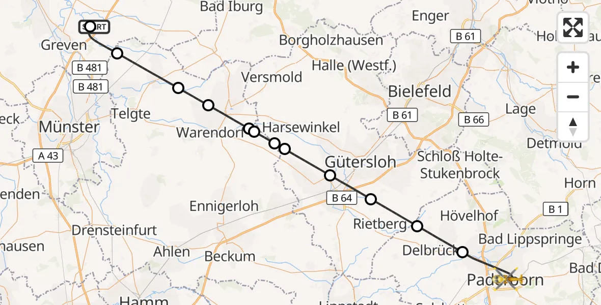 Flugroute Ambulanzhubschrauber Christoph  Westfalen-ADAC - Paderborn, 12 Oktober 2026, 03:22